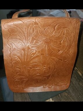 Patricia Nash Tooled Leather Floral Crossbody Bag - Tan